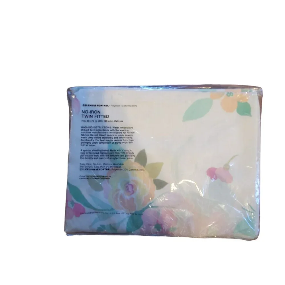 Kingsley vintage new old stock twin fitted sheet floral Lustersoft no iron